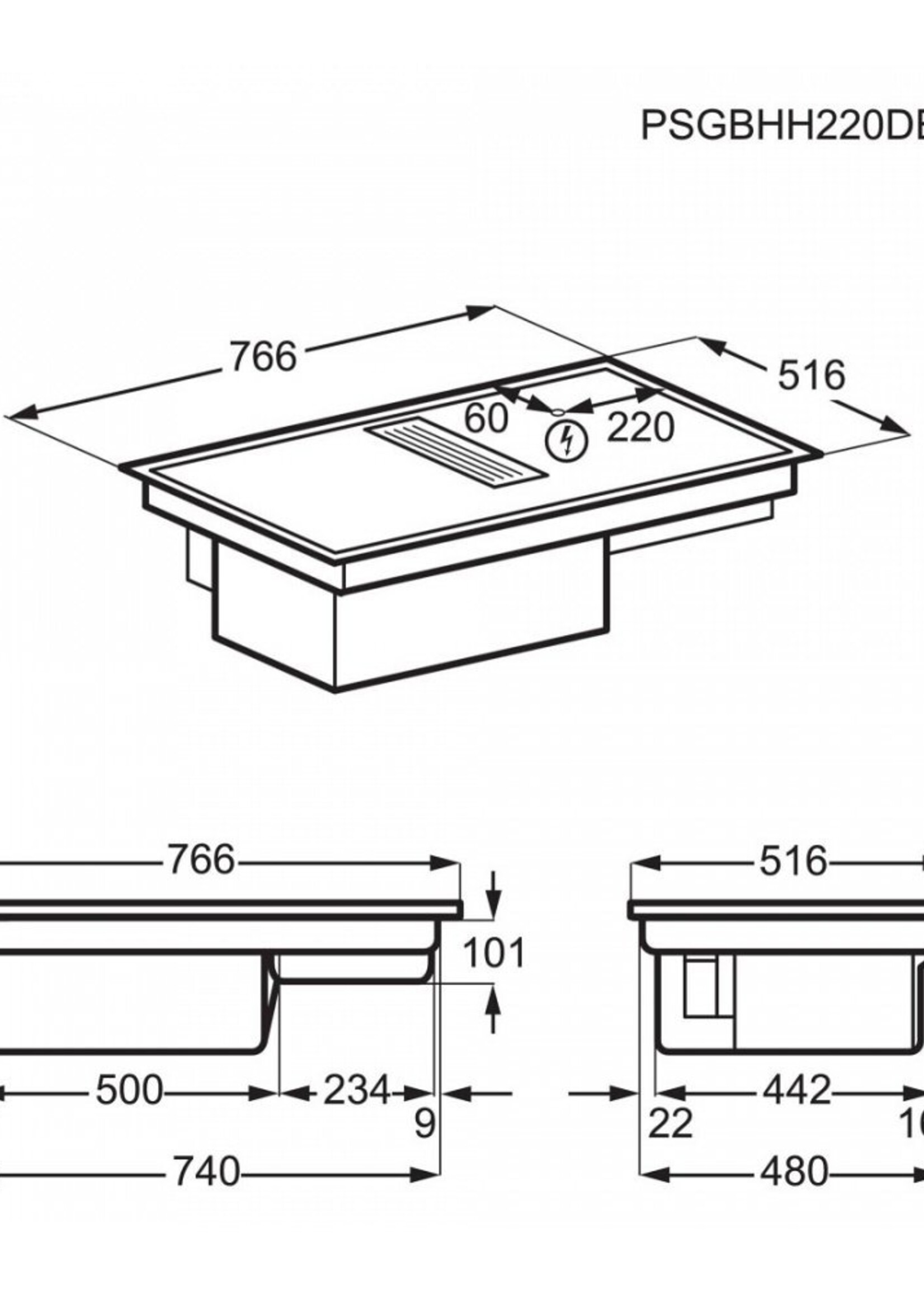 AEG CCE84543XB Inductiekookplaat met afzuiging 76 cm