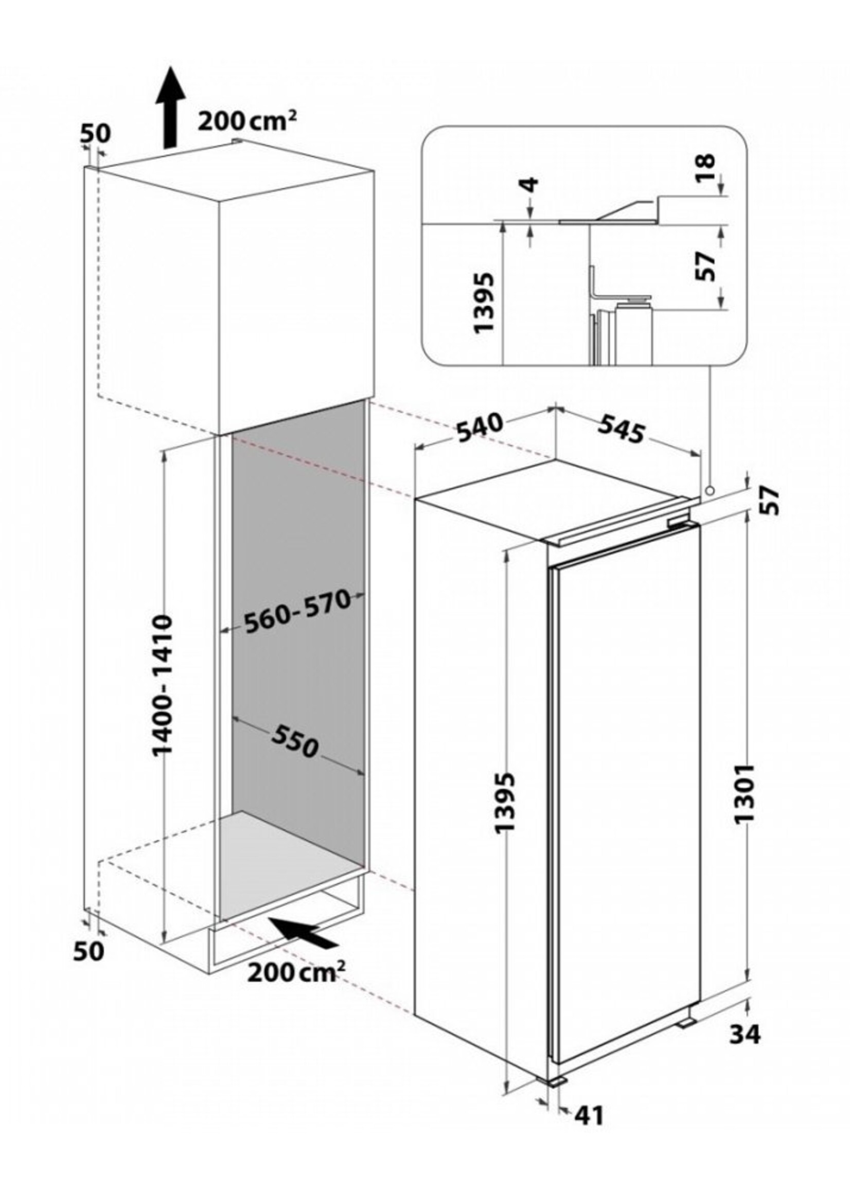 Whirlpool ARG8151 Inbouw Koelkast 140 cm