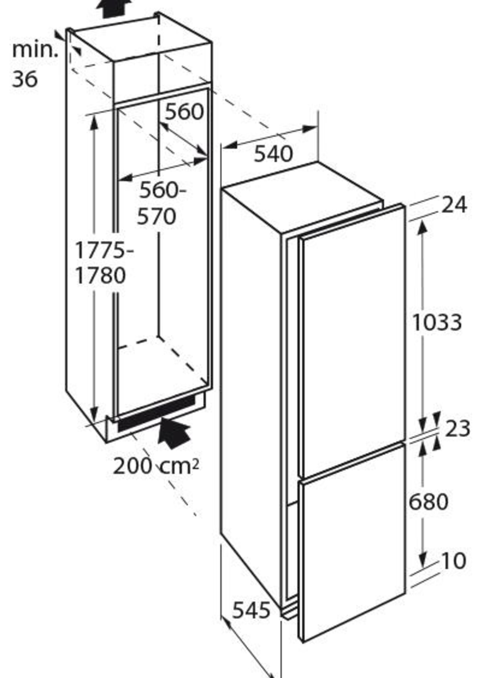 Pelgrim PKD5178V Inbouw koel/vries combi 178 cm