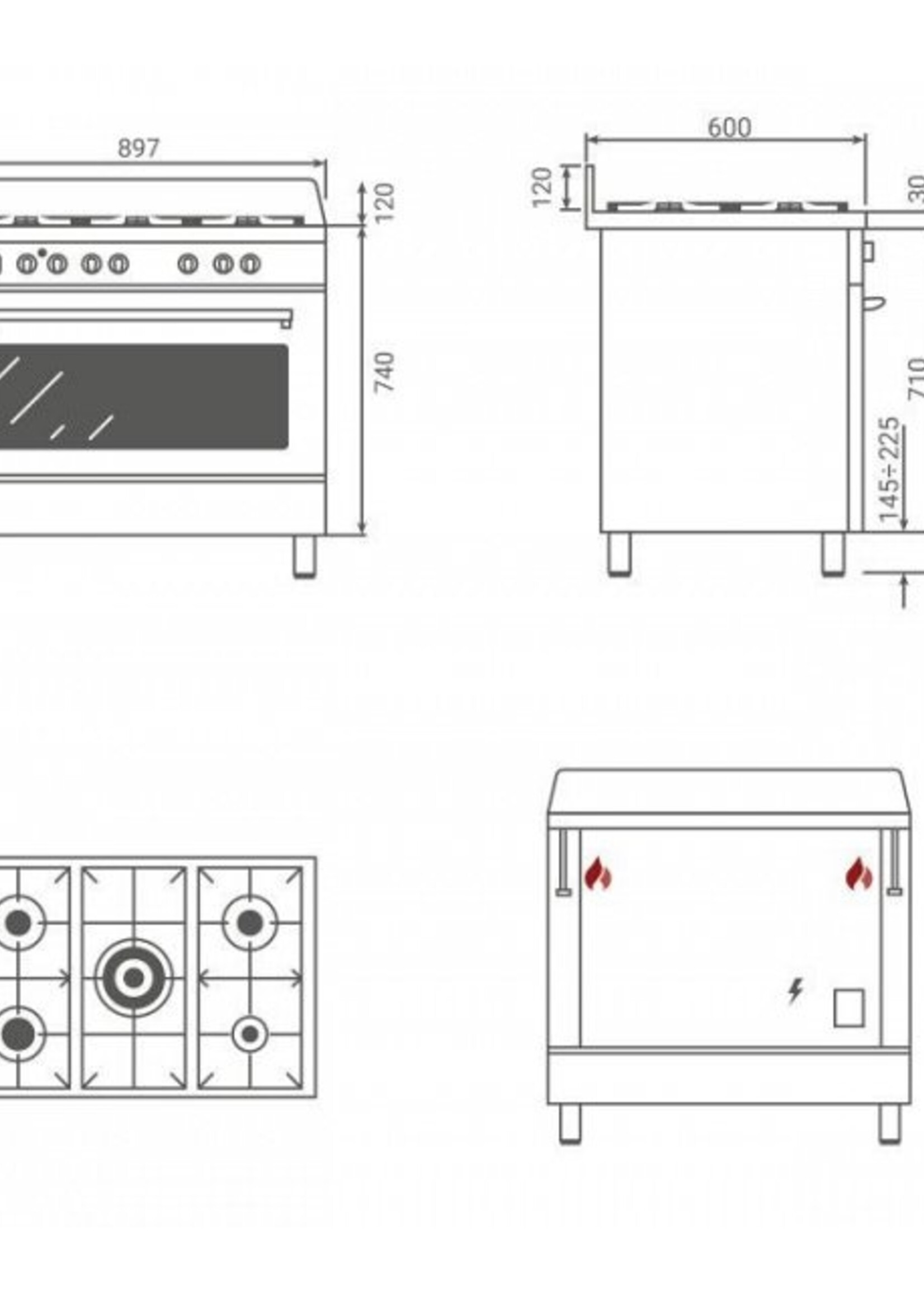 Boretti CFBG901AN3 Gas fornuis 90 cm