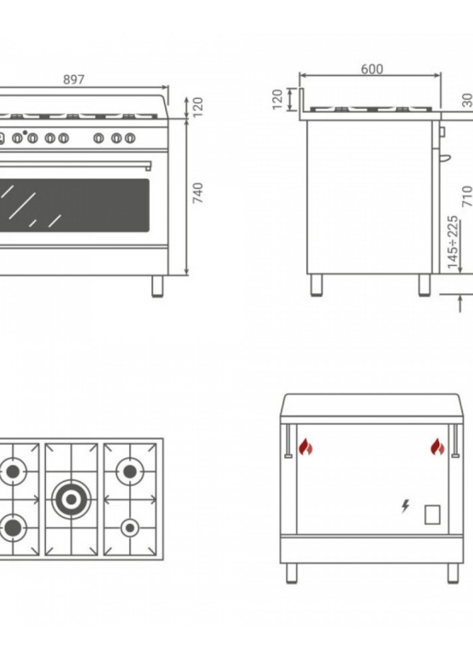 Boretti CFBG901IX3 Gas fornuis 90 cm