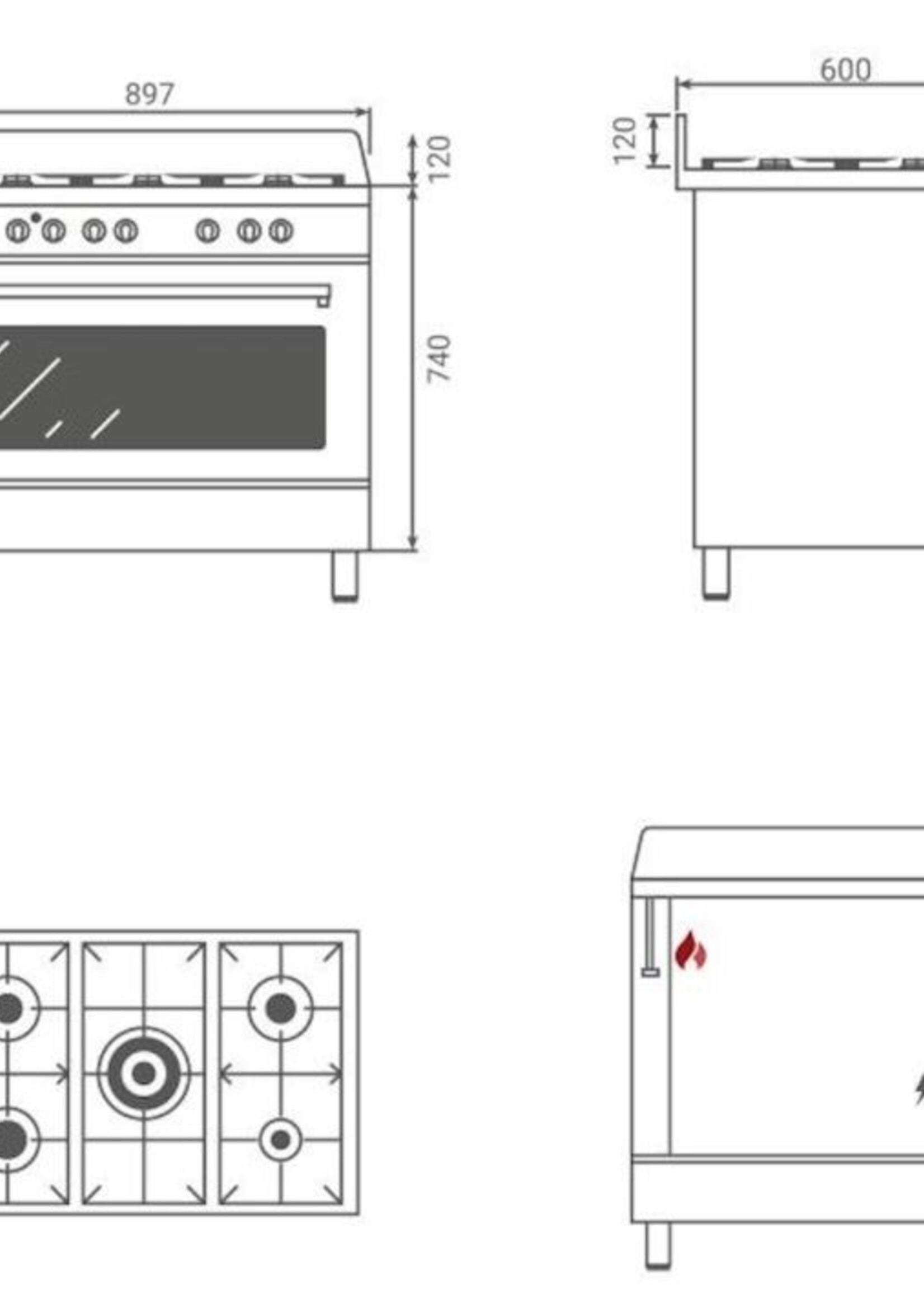 Boretti CFBG901OW3 Gas fornuis 90 cm