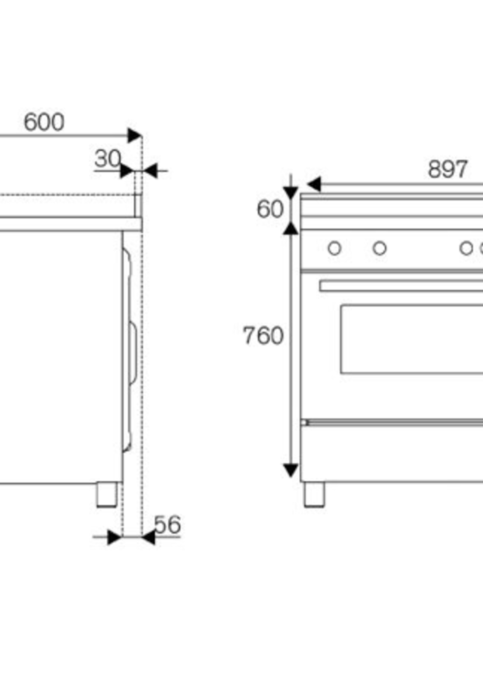 Bertazzoni MPL96L1EXV gasfornuis met 6 branders, rvs