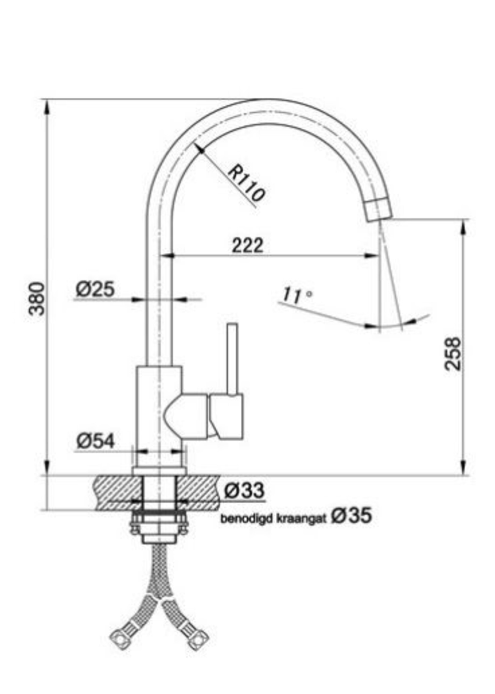 Veldkamp Eéngreeps RVS keukenkraan passend bij RVS spoelbakken