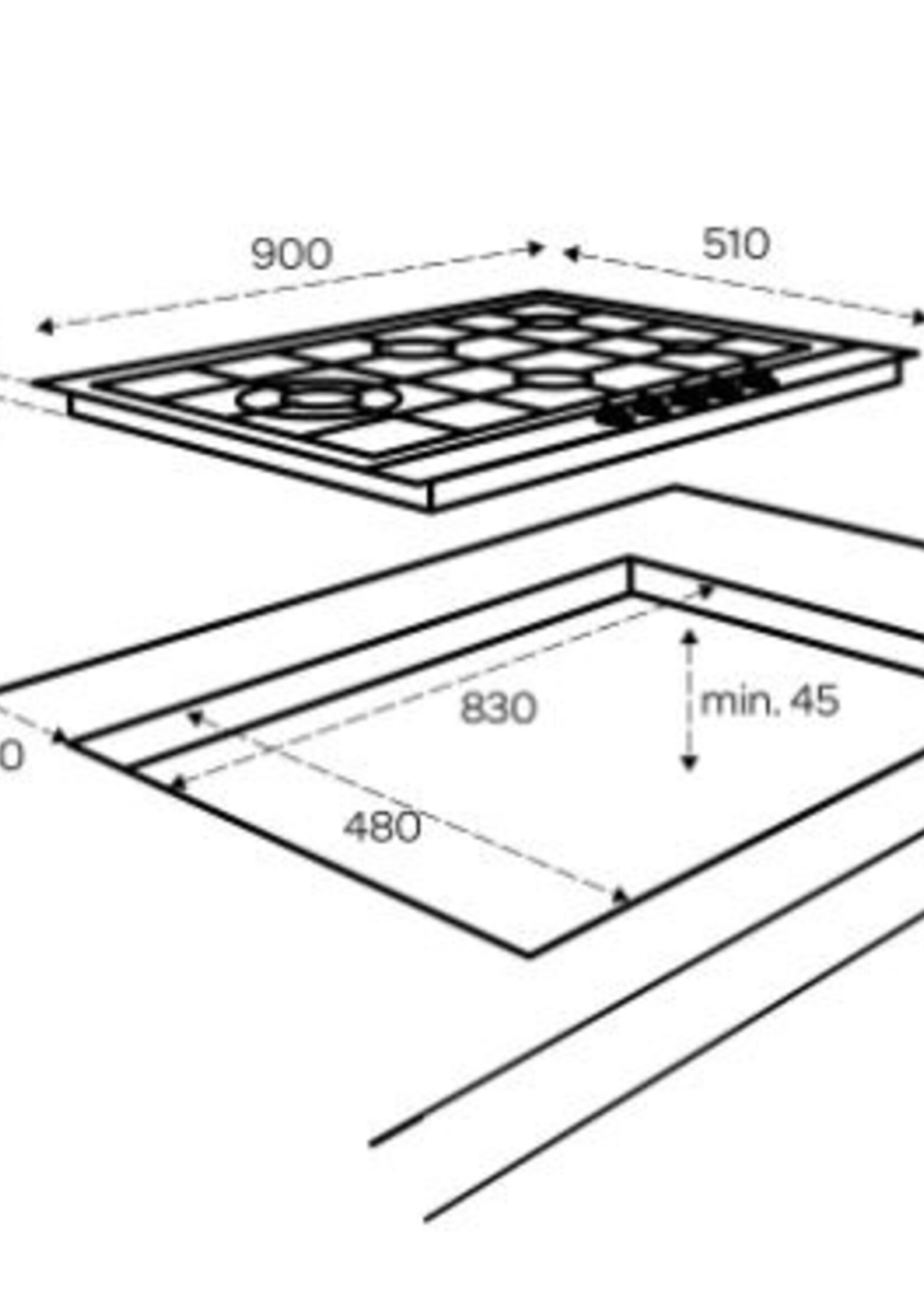 Inventum IKG9023WGGL Gas op glas kookplaat 90 cm