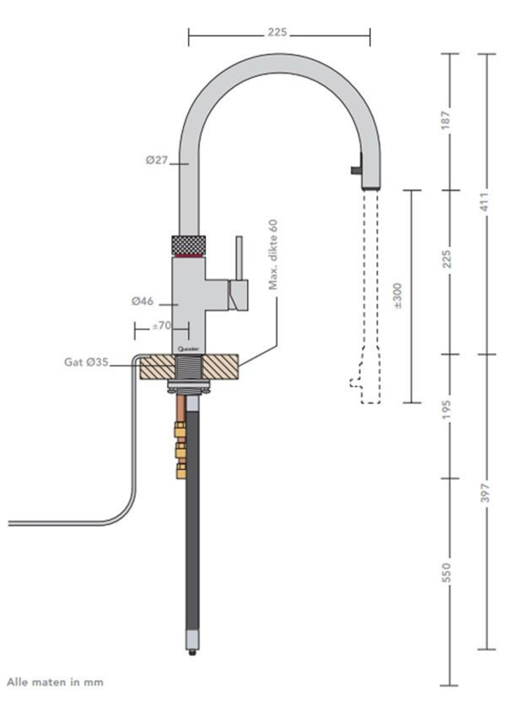 Quooker 3XRCO CUBE kokend waterkraan