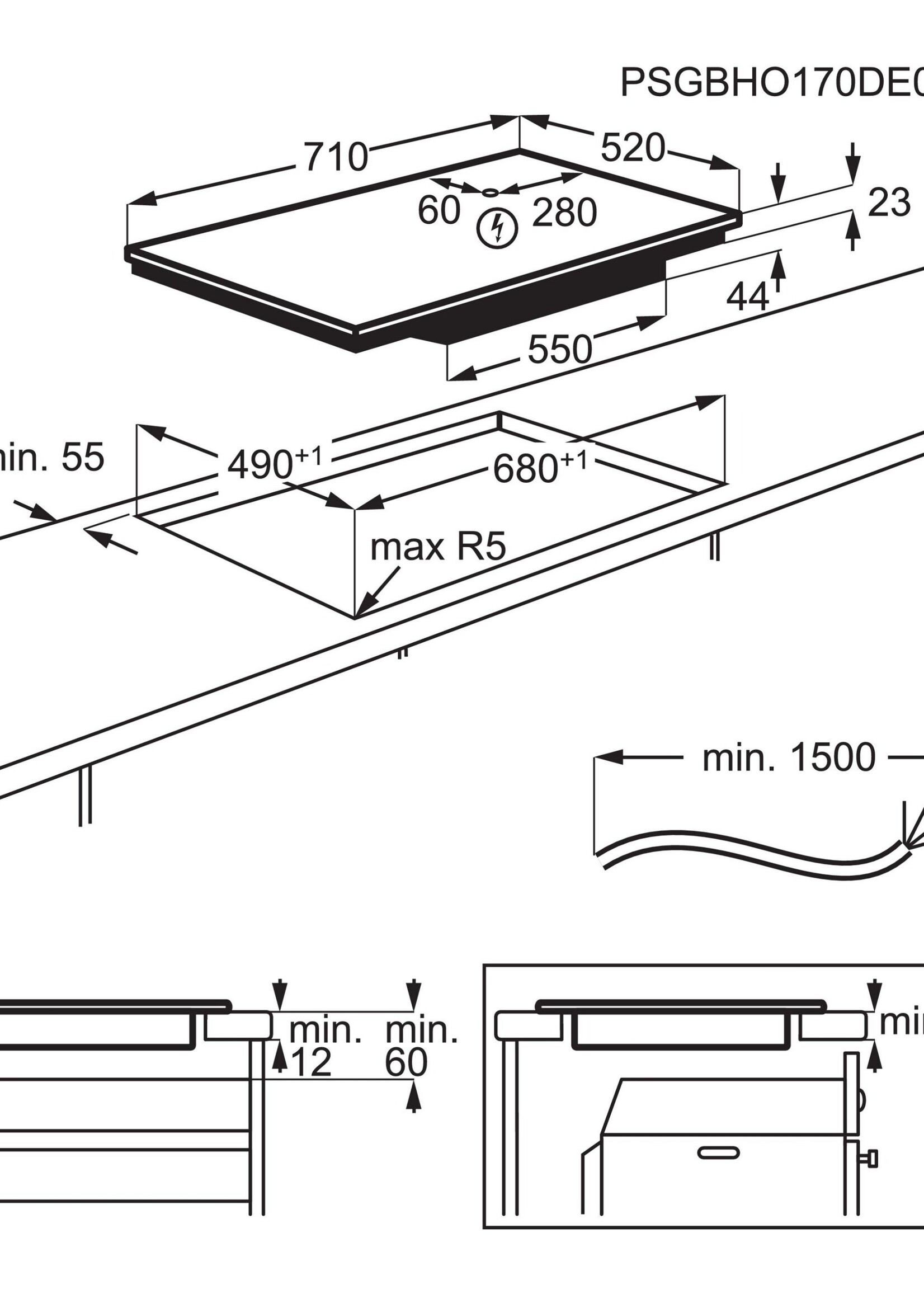 AEG IAE7442SFB Inductiekookplaat - 68 cm