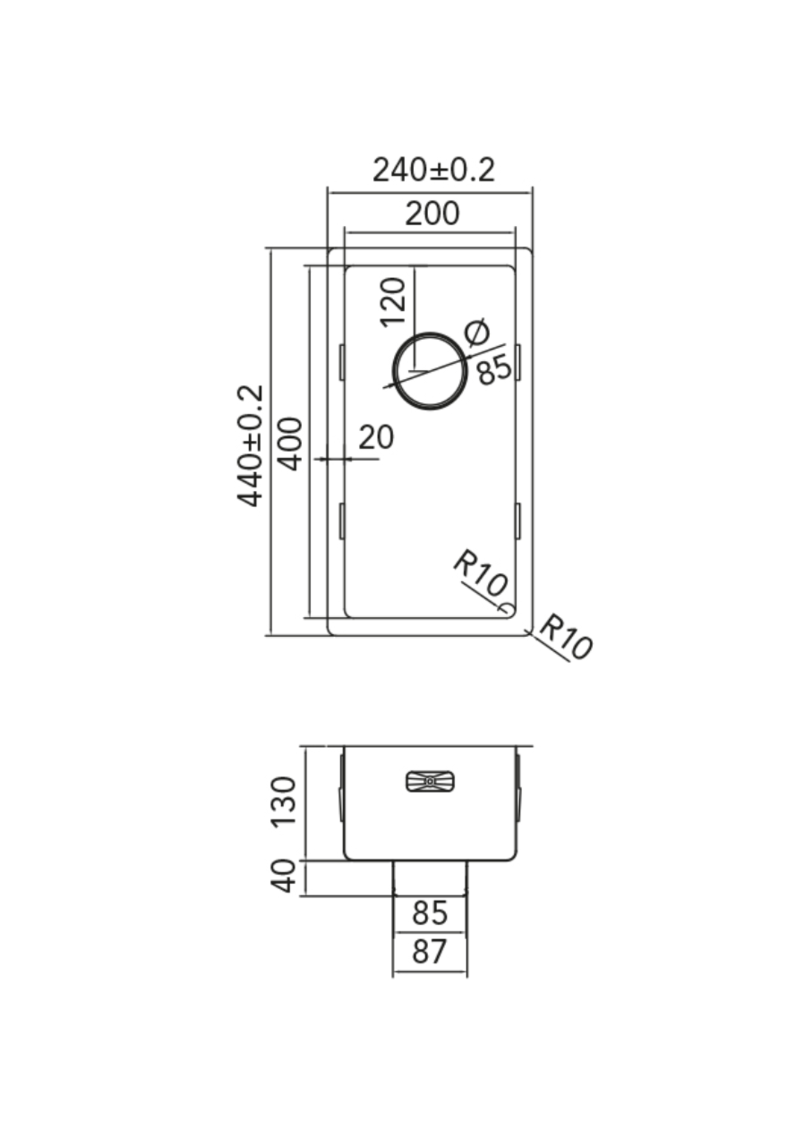 Caressi CAPPFWD20R10 Enkele Spoelbak