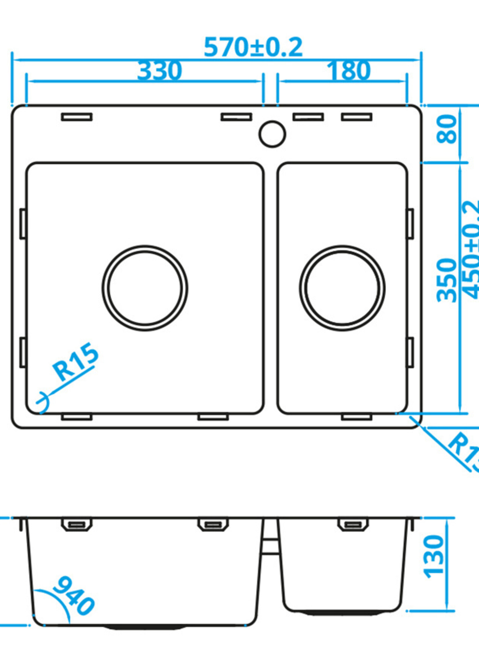 Caressi Caressi  CABL3318KR15 spoelbak Basic Line