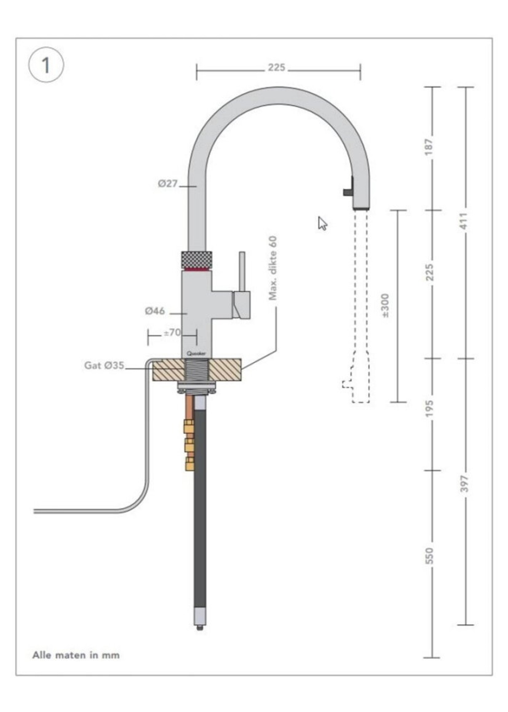 Quooker 22+XBLK | Inclusief Montage | Flex Zwart / Black Combi+  CUBE