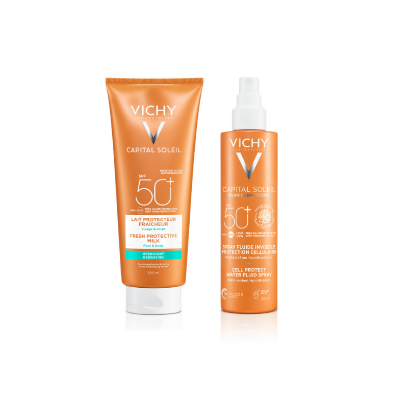 Vichy Vichy Capital Soleil Beach Protect Hydraterende Melk SPF50 +  Cell Protect Fluïde Spray SPF50