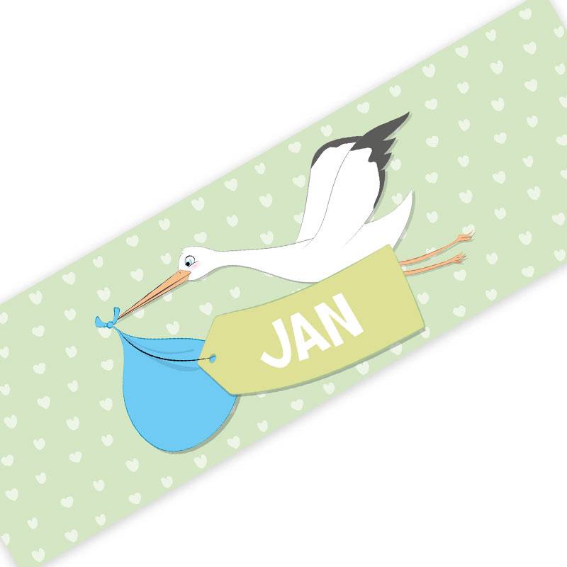 Geboortespandoek Ooievaar met naam mint