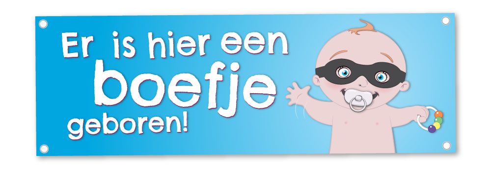 Geboortespandoek er is hier een boefje geboren - blauw