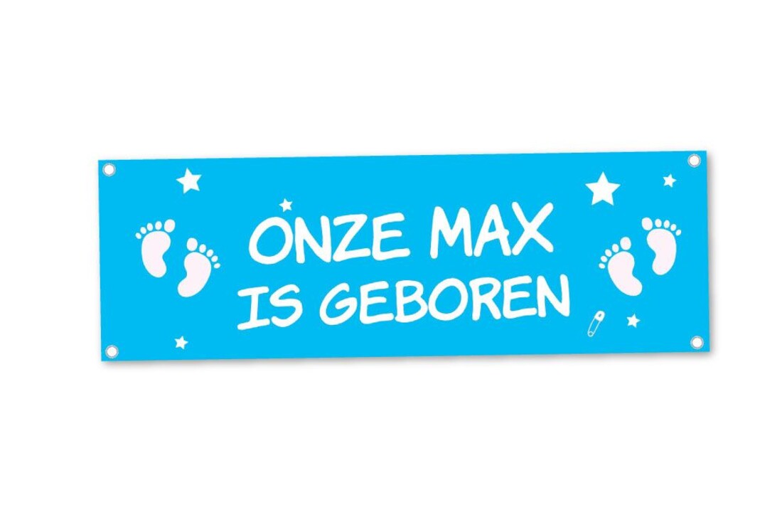 Geboortespandoek met naam en lieve babyvoetjes - blauw
