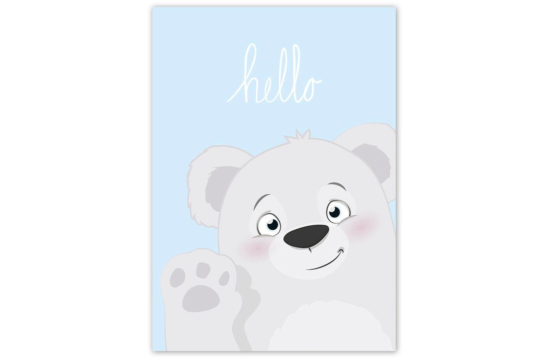 Poster babykamer hello lief beertje blauw