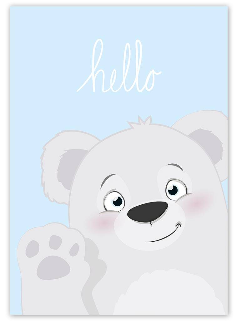 Poster babykamer hello lief beertje blauw