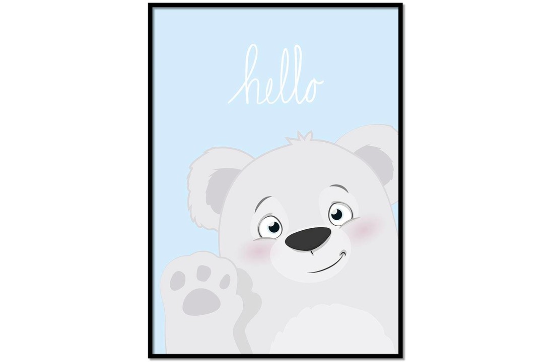 Poster babykamer hello lief beertje blauw