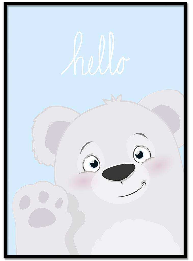 Poster babykamer hello lief beertje blauw