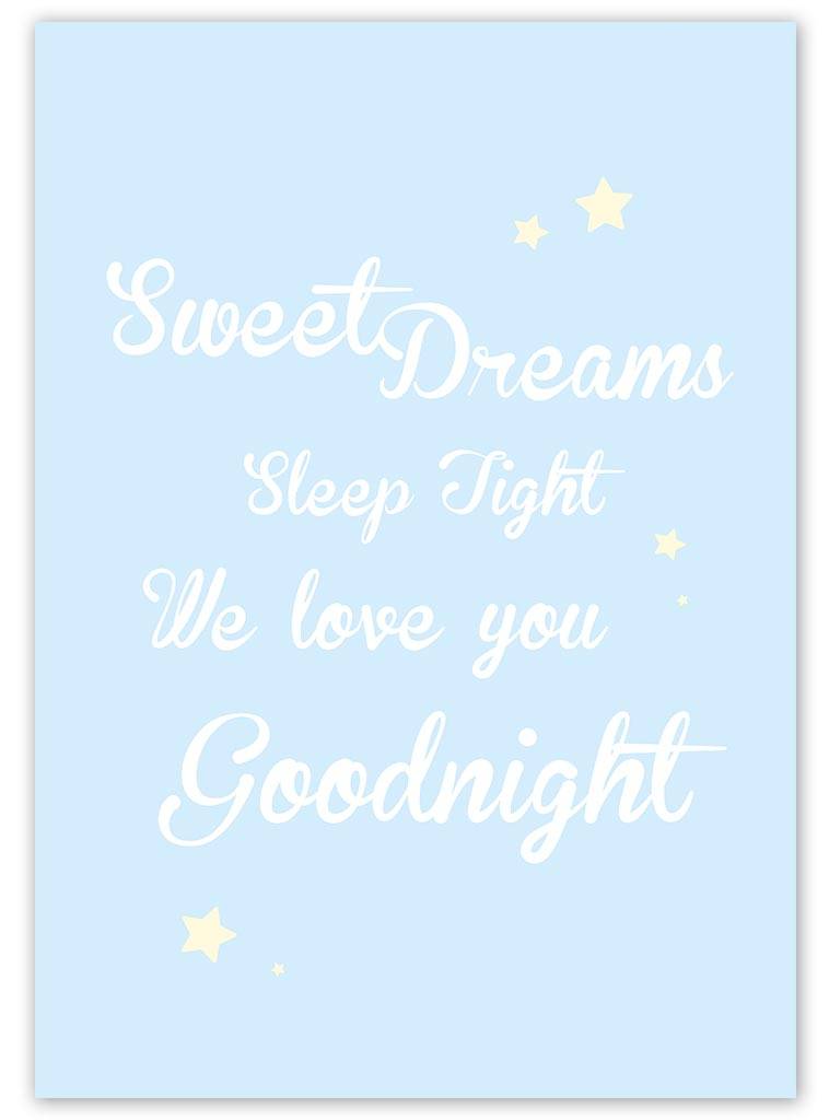 Poster Sweet Dreams Sleep Tight We Love You Goodnight blauw