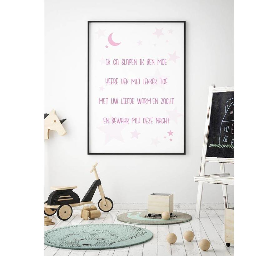 Poster christelijk kindergebed ik ga slapen ik ben moe roze Lievespulletjes.nl