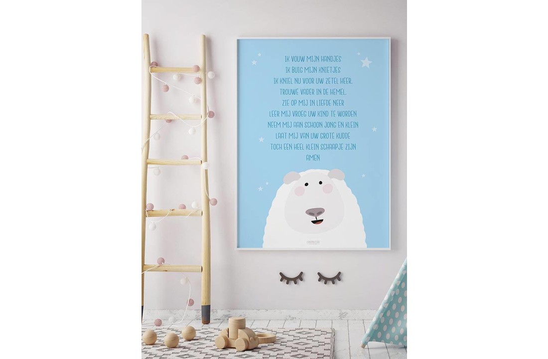 Poster christelijk kindergebed ik vouw mijn handjes blauw