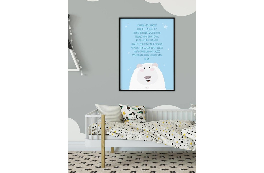 Poster christelijk kindergebed ik vouw mijn handjes blauw