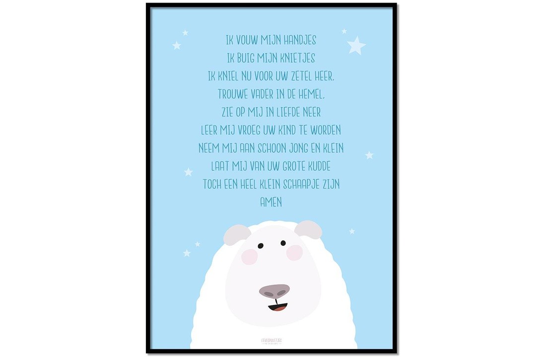 Poster christelijk kindergebed ik vouw mijn handjes blauw