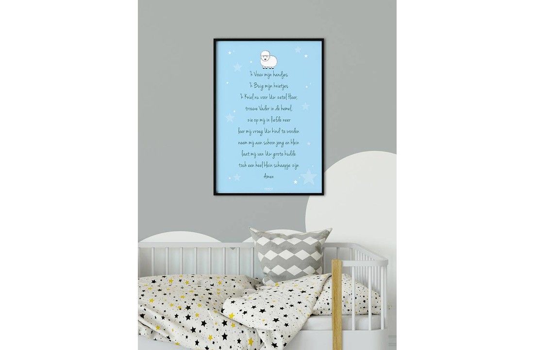 Poster christelijk kindergebed ik vouw mijn handjes blauw