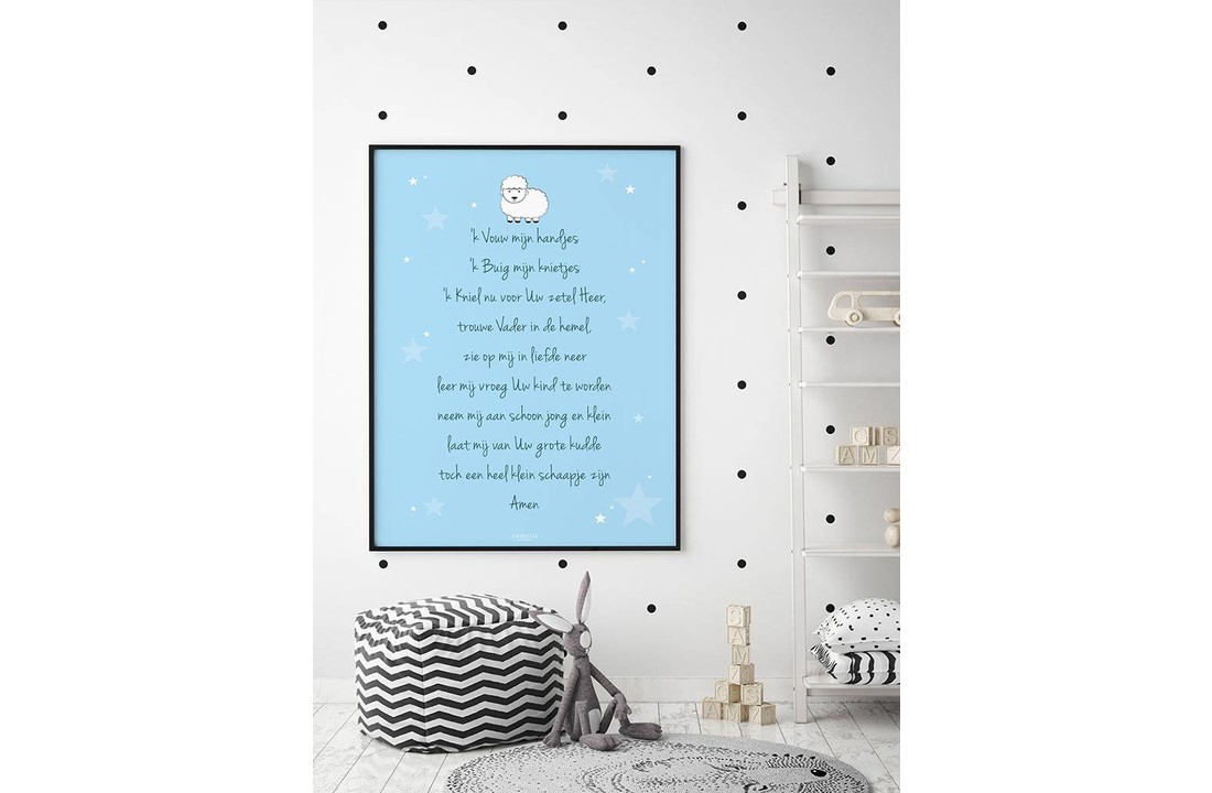 Poster christelijk kindergebed ik vouw mijn handjes blauw