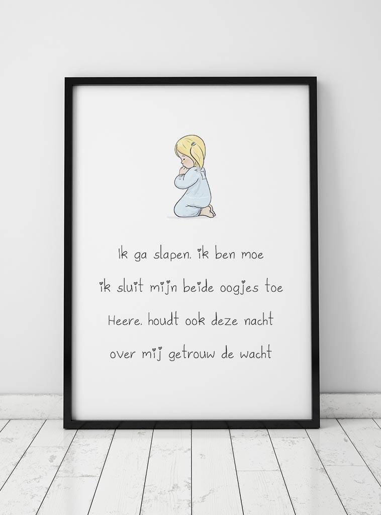 Christelijke poster kinderkamer: Ik ga slapen, ik ben moe (meisje)