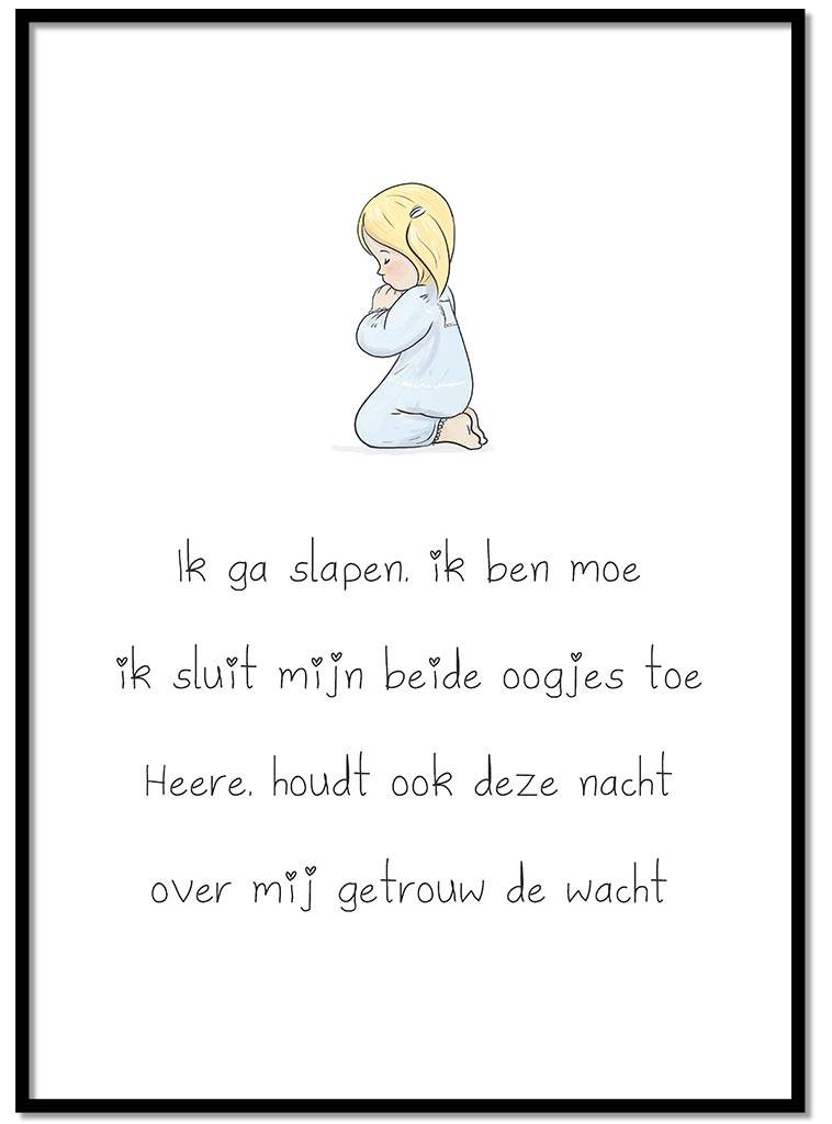 Christelijke poster kinderkamer: Ik ga slapen, ik ben moe (meisje)