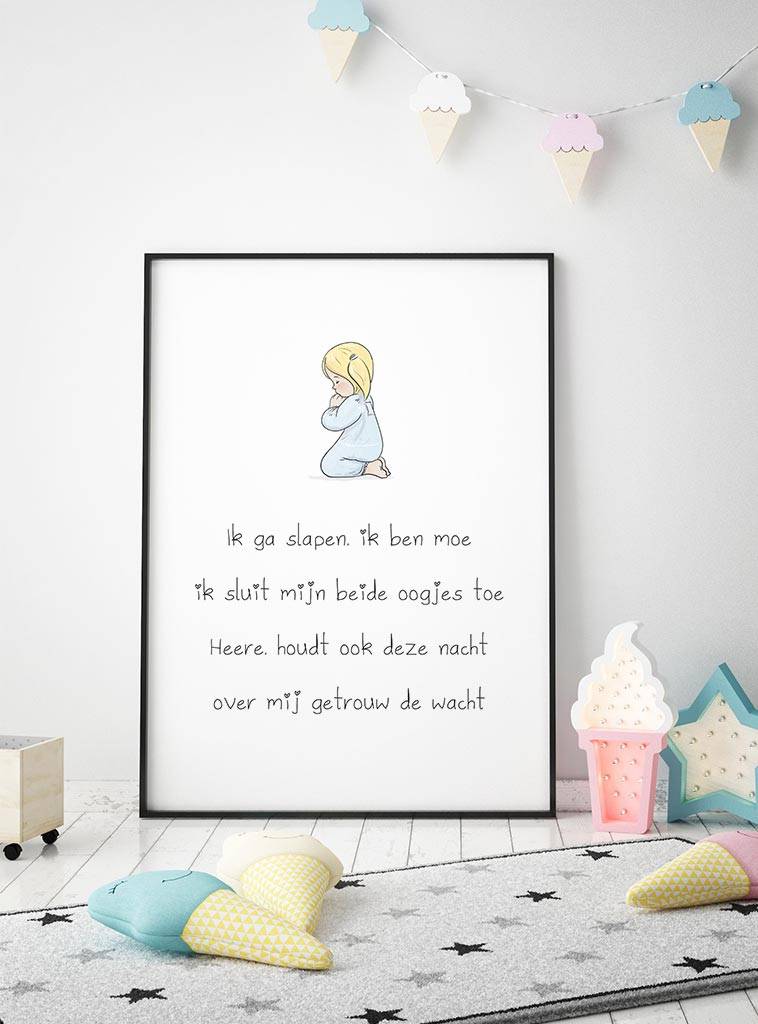 Christelijke poster kinderkamer: Ik ga slapen, ik ben moe (meisje)