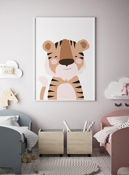 Kinderkamer poster lief tijgertje pastel