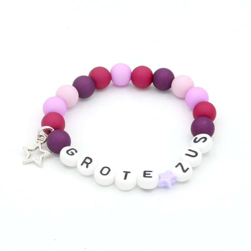 Kralen armband grote zus - Voilet - met naam