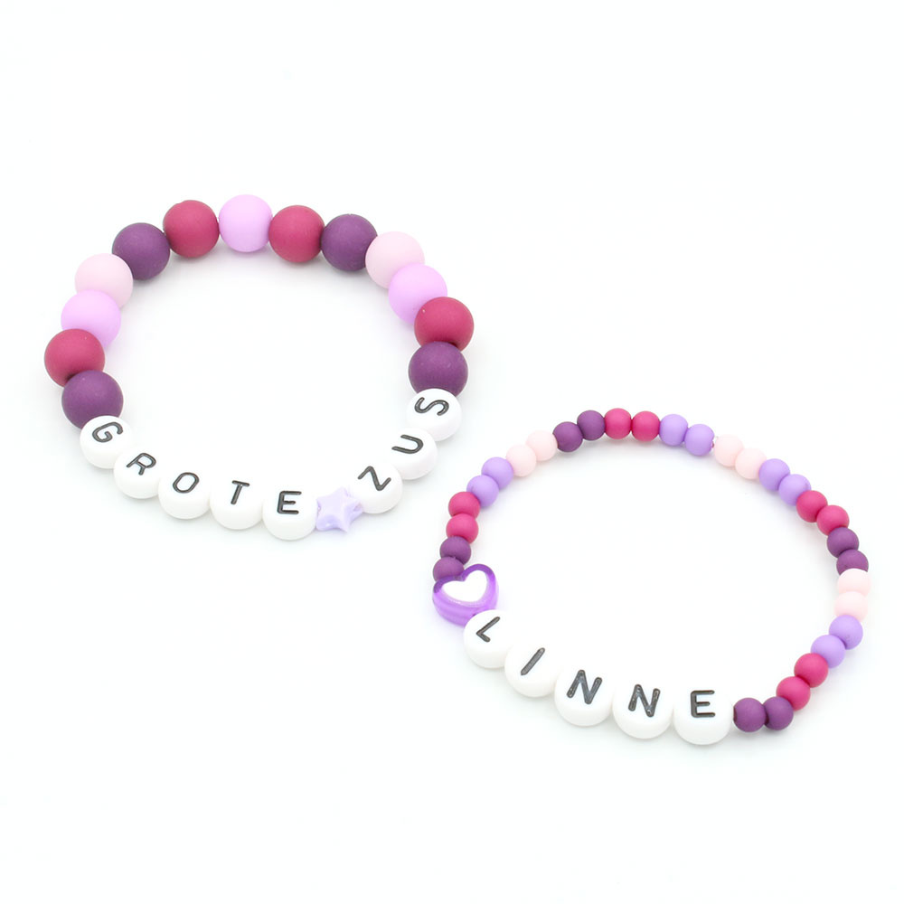 Kralen armband grote zus - Voilet - met naam
