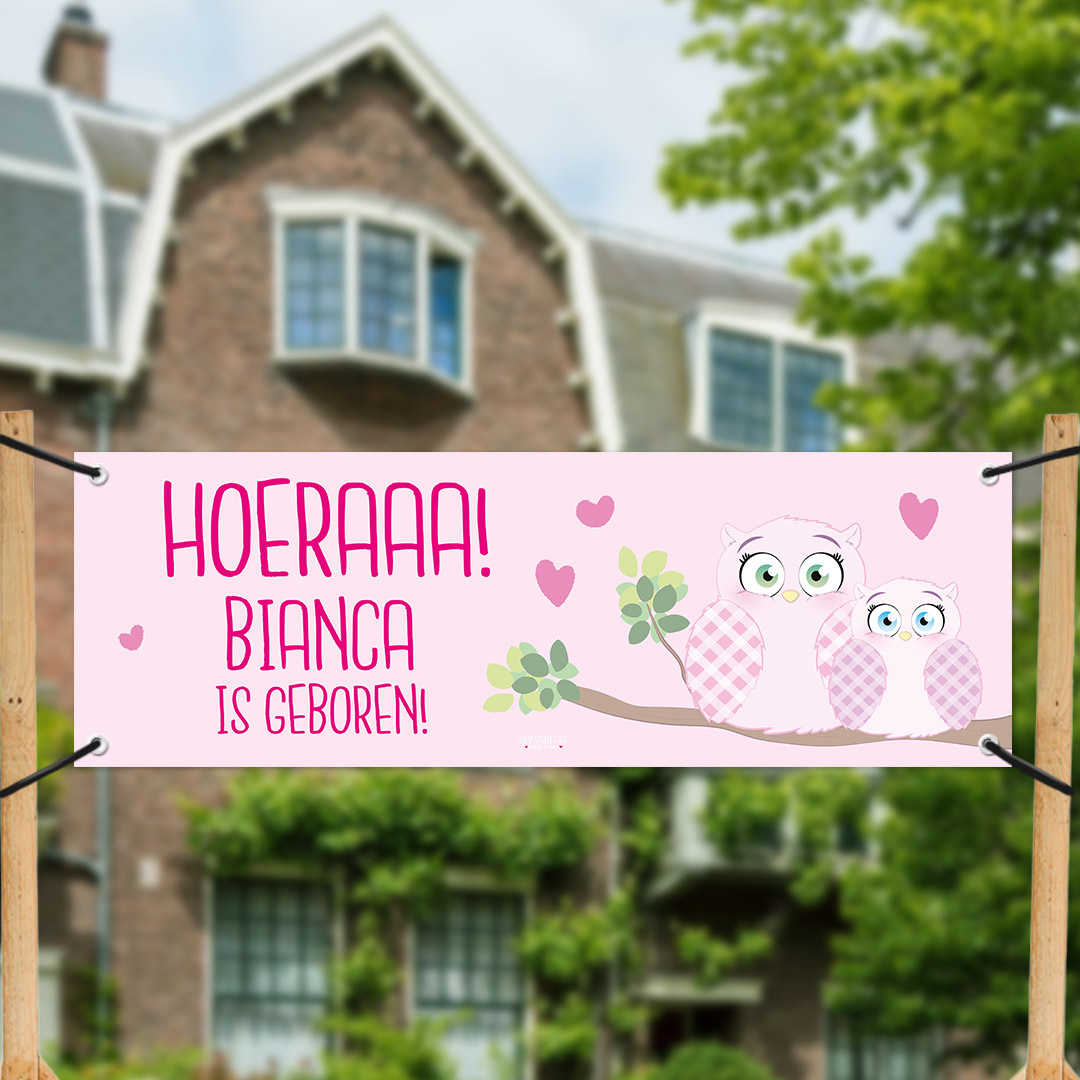 Geboortespandoek lieve roze uiltjes (6 kleuren)