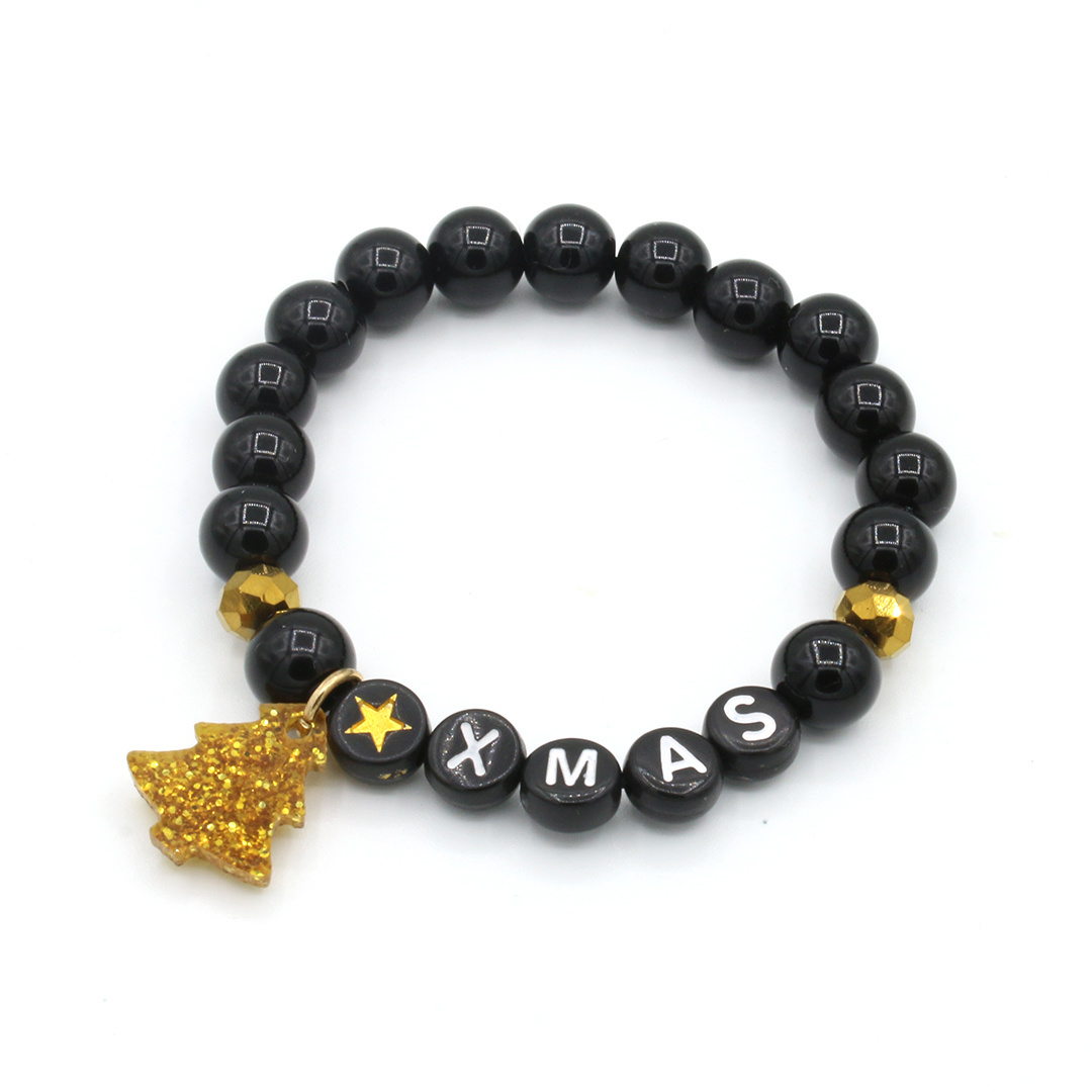 Kralenarmband kerst- zwart-goud