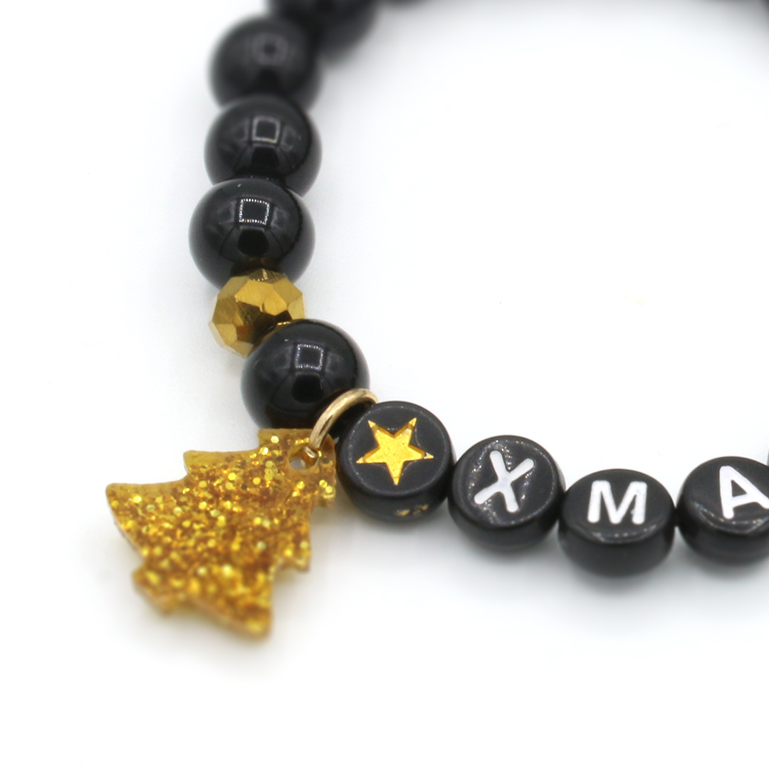 Kralenarmband kerst- zwart-goud