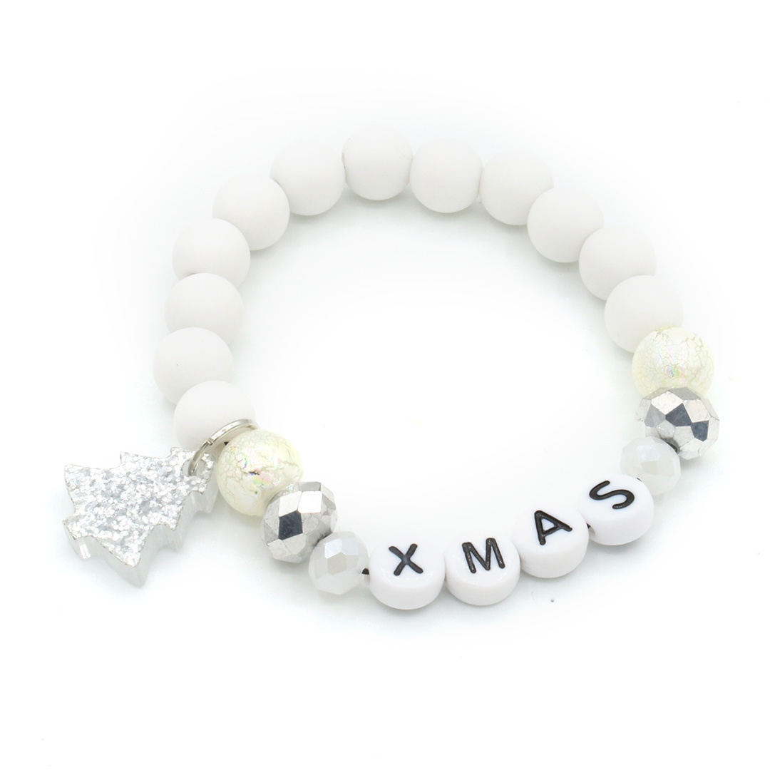 Kralenarmband kerst- wit-kerstboom