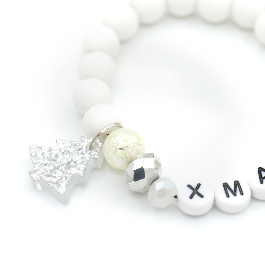 Kralenarmband kerst- wit-kerstboom