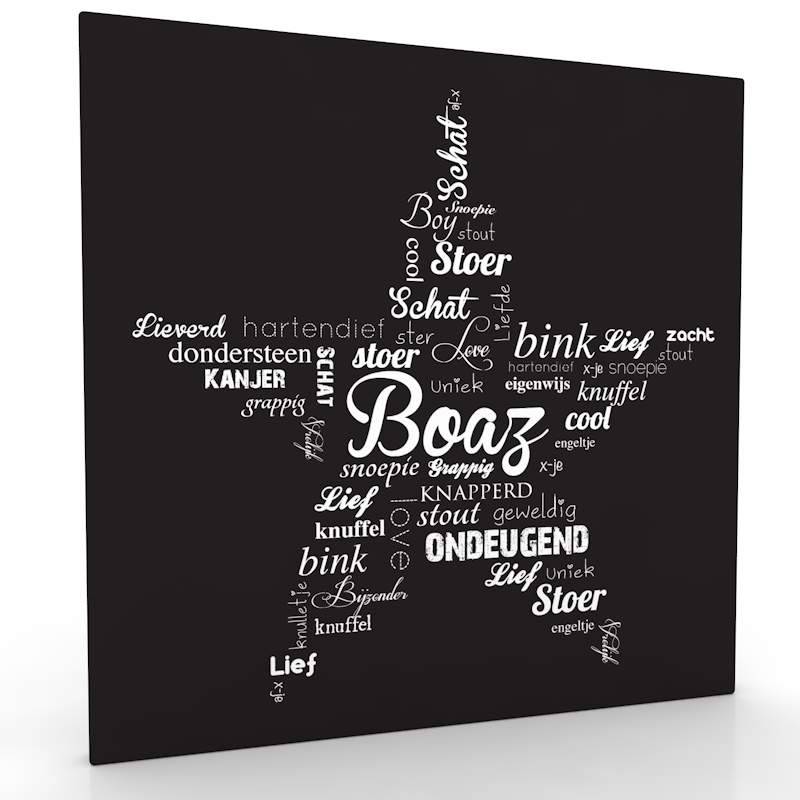 muurdecoratie: Woordenwolk Ster zwart-wit