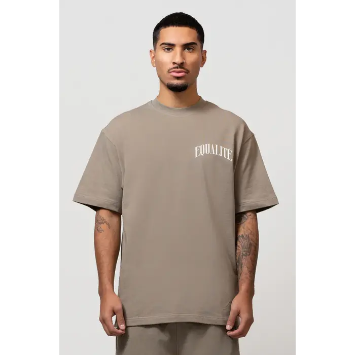 EQUALITÉ OLIVER OVERSIZED TEE - TAUPE & WHITE