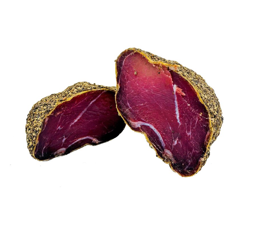 Gedroogde Spaanse ham omhuld met zwarte peper (Per stuk)