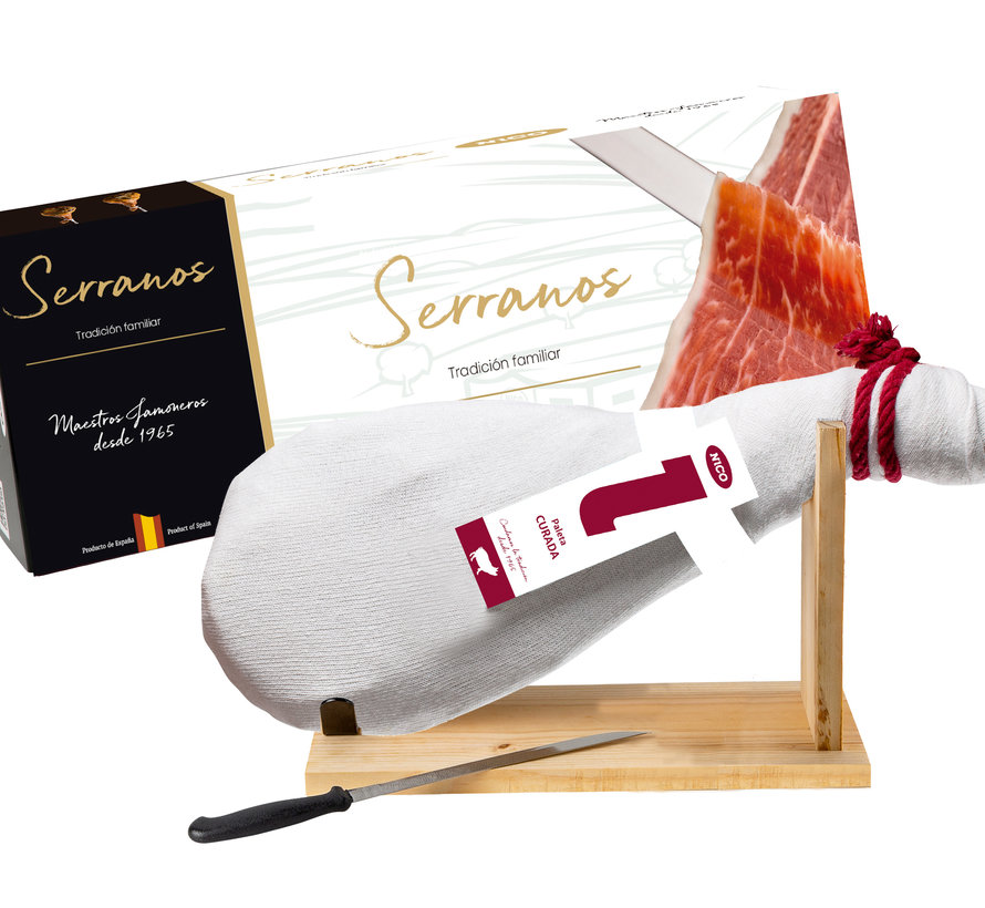 Paleta Curada Serrano met standaard en mes (4-4,5 kilo)