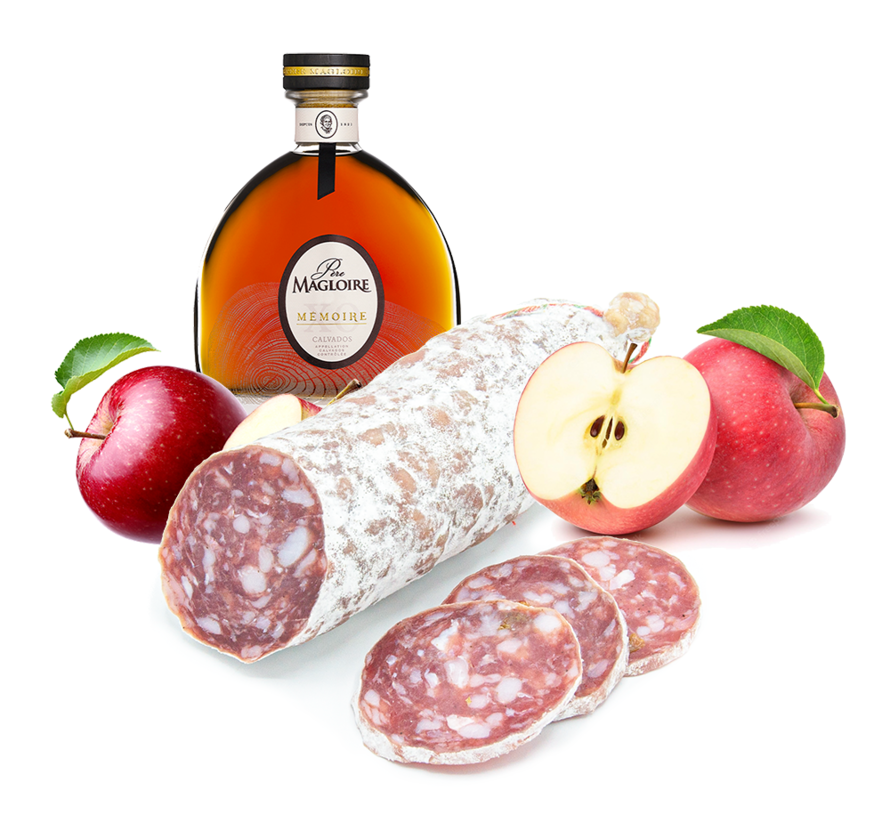 Gedroogde worst met Calvados en appel (Per 6 stuks)