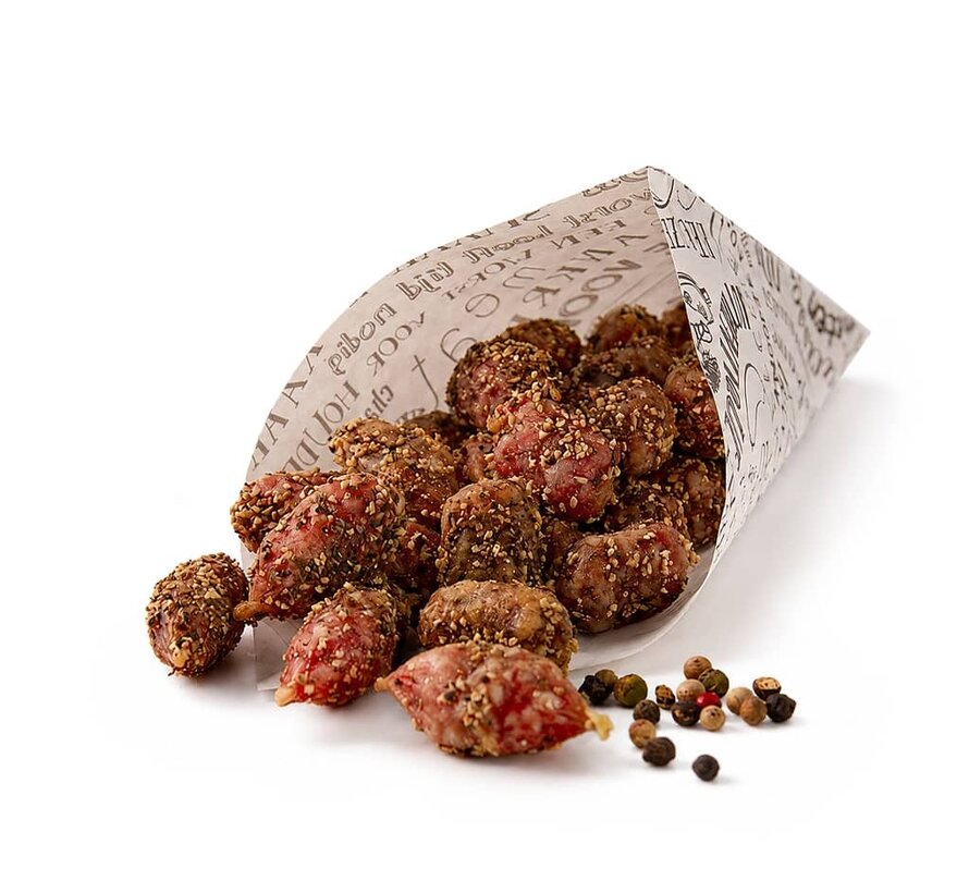 Gedroogde mini worstjes met zwarte peper (Per stuk)