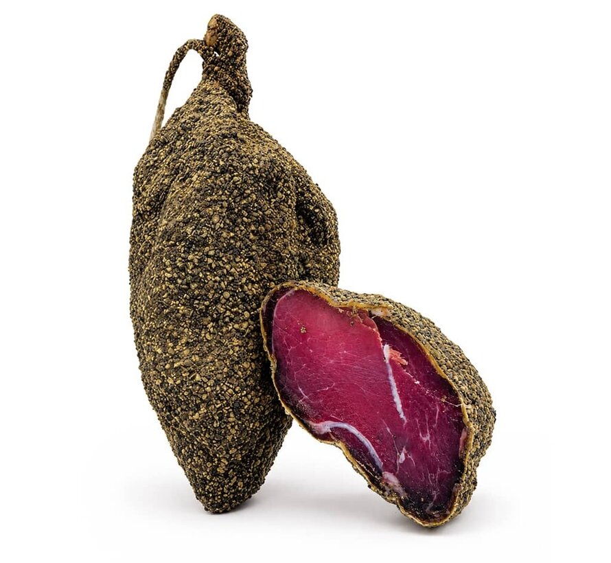 Gedroogde Spaanse ham omhuld met zwarte peper (Per stuk)