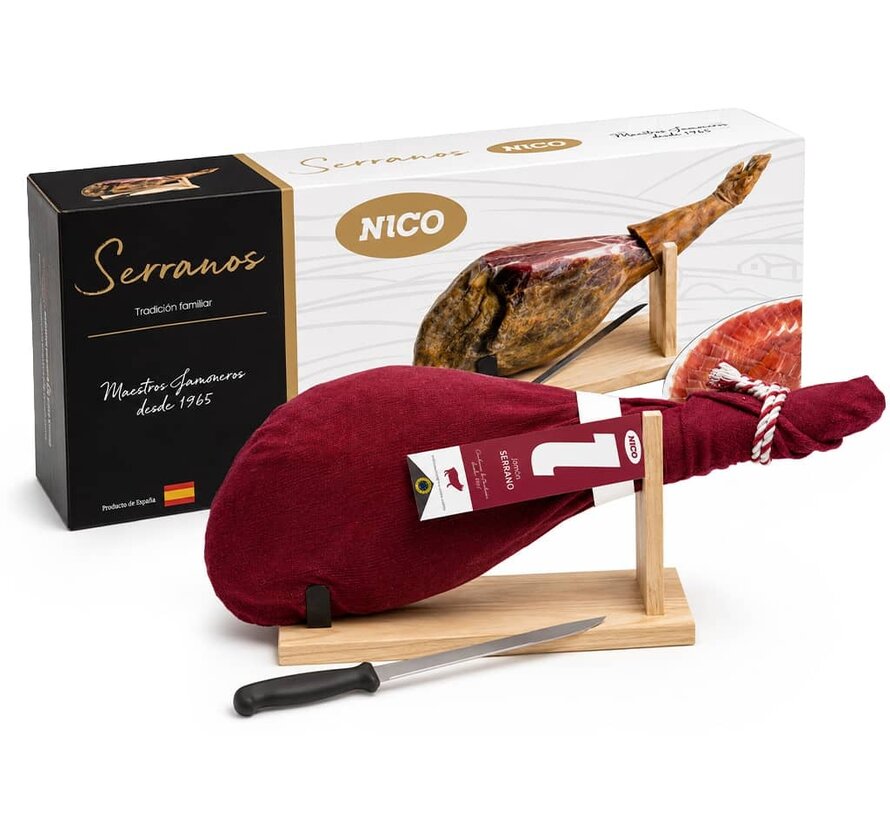 Jamón Seranoham Bodega met standaard en mes (Per stuk)