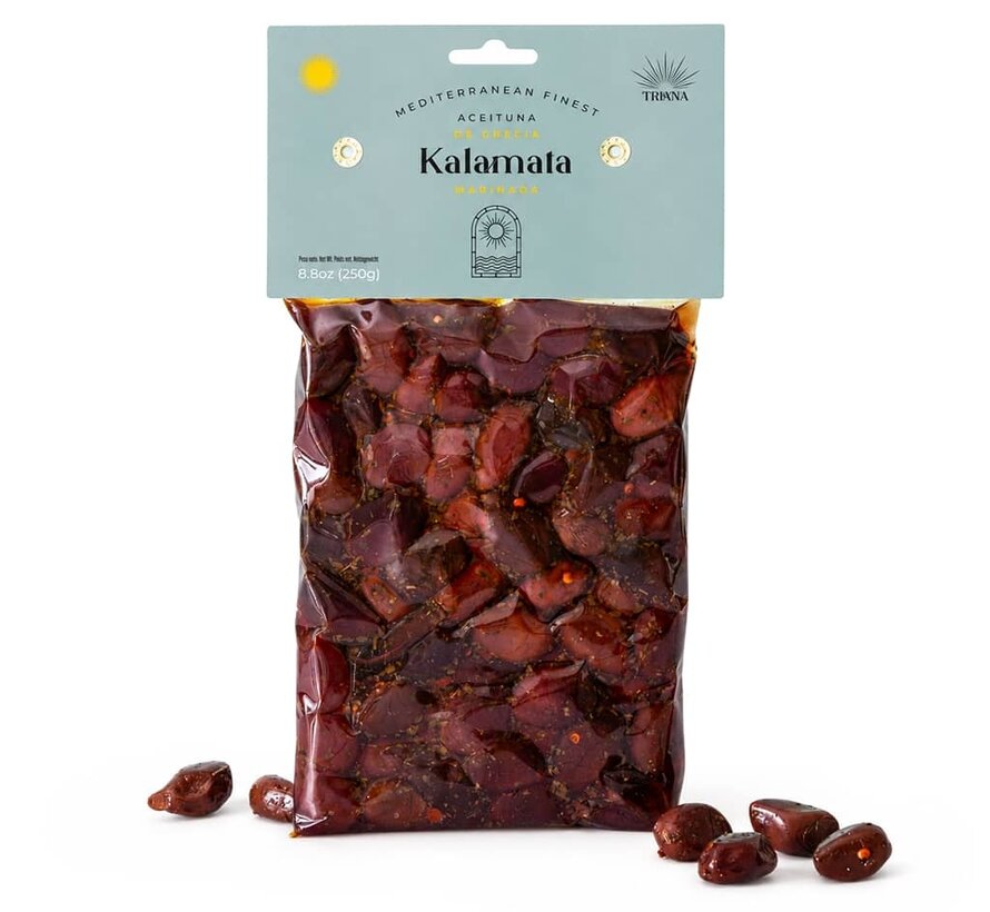 Hele gemarineerde Kalamata olijven vacuum 250g (per 12 stuks)