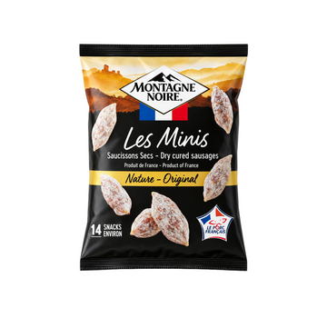 Mini droge worstjes naturel 75gram snackzakjes Montagne Noire (per 15 stuks)